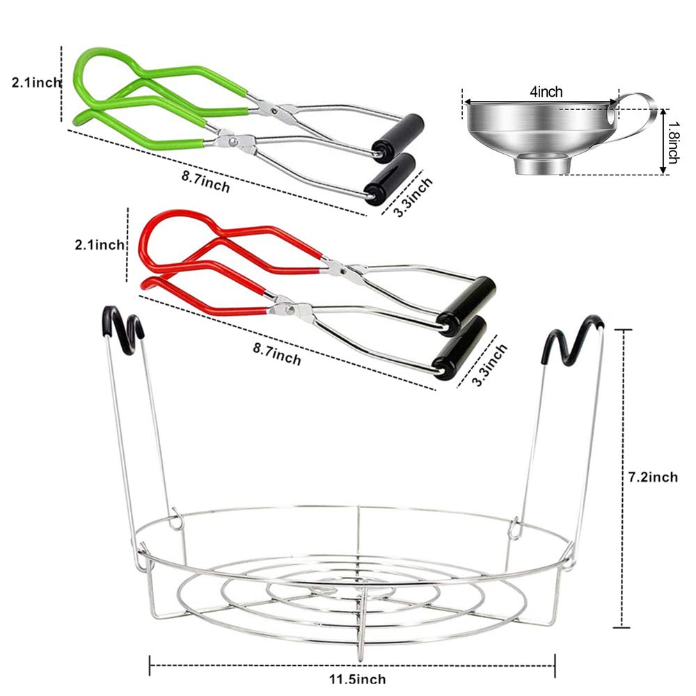 Jar Lifter Tongs And Canning Rack Set With Canning Funnel,Stainless Steel Funnel Kitchen Jar Funnel Jar Lifter Tongs And Anti-Sl